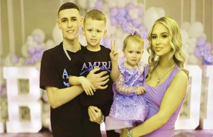 Phil Foden and family with wife, son and daughter