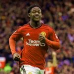 Kobbie Mainoo celebrating his goal for Manchester United