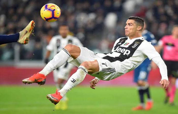 Cristiano Ronaldo in action for Juventus with volley kick