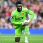 Andre Onana in action after a good save for Manchester united