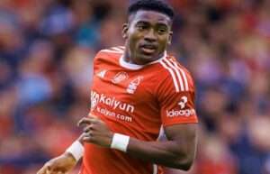 Taiwo Awoniyi celebrating his goa for Nottingham Forest