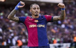 Barcelona forward Raphinha celebrates his goal